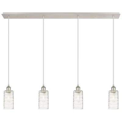 Innovations Lighting Crown Point 4 Light 49" Cord Hung Linear Pendant Nickel W/ Deco Swirl Shade