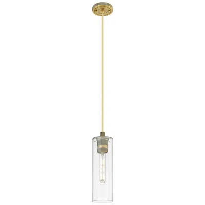 Innovations Lighting Crown Point 4" Wide Cord Hung Brushed Brass Pendant With Clear Shade