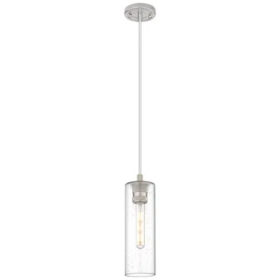 Innovations Lighting Crown Point 4" Wide Cord Hung Satin Nickel Pendant With Seedy Shade