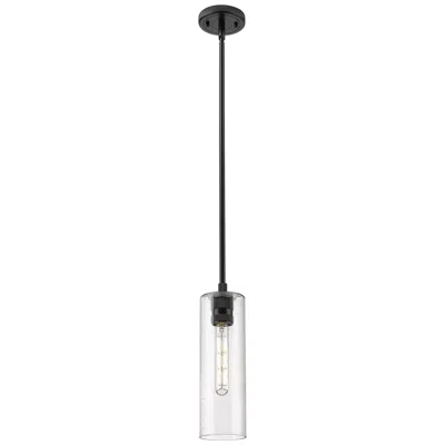 Innovations Lighting Crown Point 4" Wide Stem Hung Matte Black Pendant With Seedy Shade