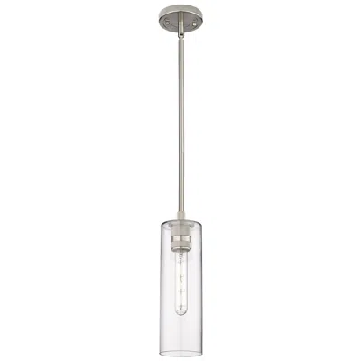 Innovations Lighting Crown Point 4" Wide Stem Hung Satin Nickel Pendant With Clear Shade In White