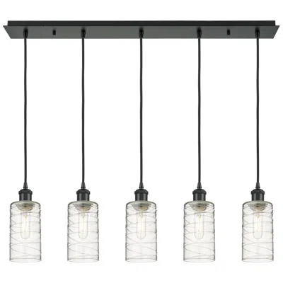 Innovations Lighting Crown Point 5 Light 37" Cord Hung Linear Pendant Black W/ Deco Swirl Shade