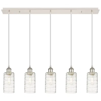 Innovations Lighting Crown Point 5 Light 37" Cord Hung Linear Pendant Nickel W/ Deco Swirl Shade