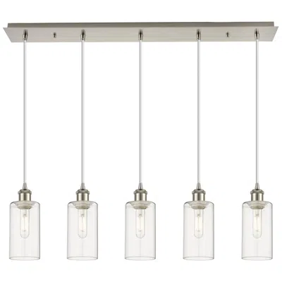 Innovations Lighting Crown Point 5 Light 37" Cord Hung Linear Pendant Satin Nickel Clear Shade