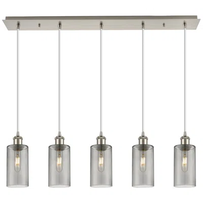 Innovations Lighting Crown Point 5 Light 37" Cord Hung Linear Pendant Satin Nickel Smoke Shade