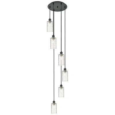 Innovations Lighting Crown Point 6 Light 16" Cord Hung Multi Pendant Black W/ Deco Swirl Shade