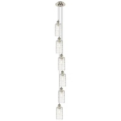 Innovations Lighting Crown Point 6 Light 7" Cord Hung Pendant Satin Nickel Deco Swirl Shade