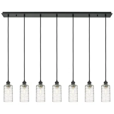 Innovations Lighting Crown Point 7 Light 49" Cord Hung Linear Pendant Black W/ Deco Swirl Shade