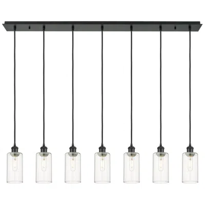 Innovations Lighting Crown Point 7 Light 49" Cord Hung Linear Pendant Matte Black Clear Shade