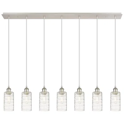 Innovations Lighting Crown Point 7 Light 49" Cord Hung Linear Pendant Nickel W/ Deco Swirl Shade