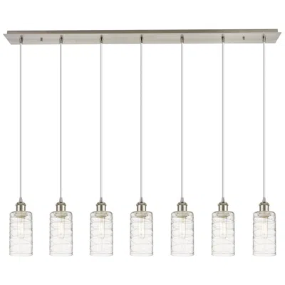 Innovations Lighting Crown Point 7 Light 49" Cord Hung Linear Pendant Satin Nickel W/ Deco Swirl In Gray