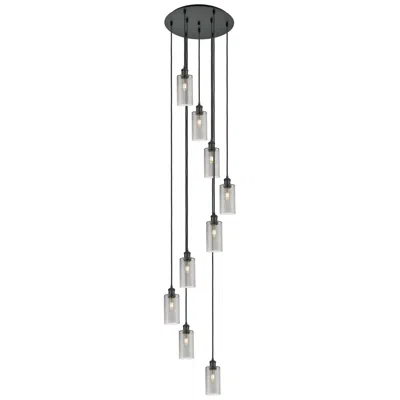 Innovations Lighting Crown Point 9 Light 19" Cord Hung Multi Pendant Black W/ Light Smoke Shade