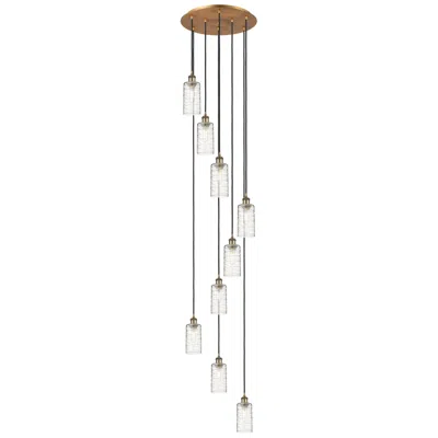 Innovations Lighting Crown Point 9 Light 19" Cord Hung Multi Pendant Brass W/ Deco Swirl Shade