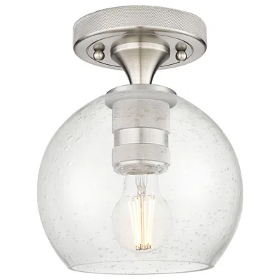 Innovations Lighting Crown Point Athens 6" Wide Satin Nickel Flush Mount With Seedy Shade