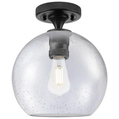 Innovations Lighting Crown Point Athens 8" Wide Matte Black Flush Mount With Seedy Shade