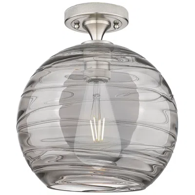 Innovations Lighting Crown Point Athens Deco Swirl 10"w Satin Nickel Flush Mount W/ Smoke Shade