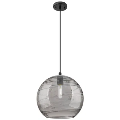 Innovations Lighting Crown Point Athens Deco Swirl 12"w Black Cord Pendant W/ Smoke Shade