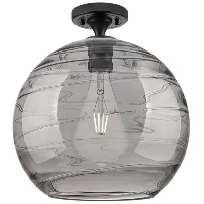 Innovations Lighting Crown Point Athens Deco Swirl 12"w Black Flush Mount W/ Smoke Shade