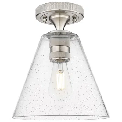 Innovations Lighting Crown Point Berkshire 8" Wide Satin Nickel Flush Mount With Seedy Shade