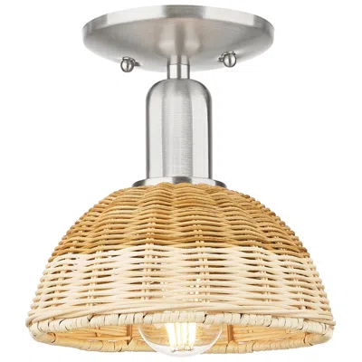 Innovations Lighting Downtown Ballston Dome 8"w Satin Nickel Semi-flush W/ Basketweave Shade In Silver
