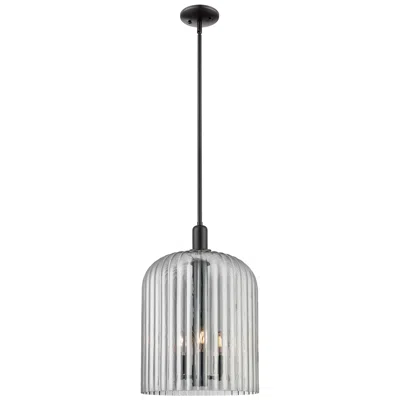 Innovations Lighting Downtown Bridal Veil 12"w 3 Light Black Mini Pendant W/ Light Smoke