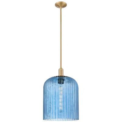 Innovations Lighting Downtown Bridal Veil 12"w Brushed Brass Mini Pendant W/ Blue Shade