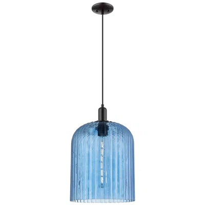 Innovations Lighting Downtown Bridal Veil 12"w Cord Matte Black Mini Pendant W/ Blue Shade