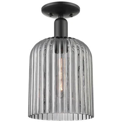 Innovations Lighting Downtown Bridal Veil 8"w Black Semi Flush Mount W/ Smoke Swirl Shade