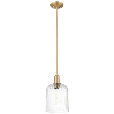 Innovations Lighting Downtown Bridal Veil 8"w Brass Mini Pendant W/ Clear Deco Swirl Shade