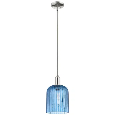 Innovations Lighting Downtown Bridal Veil 8"w Nickel Mini Pendant W/ Blue Deco Swirl Shade