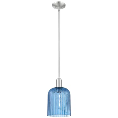 Innovations Lighting Downtown Bridal Veil 8"w Satin Nickel Mini Pendant W/ Blue Swirl Shade