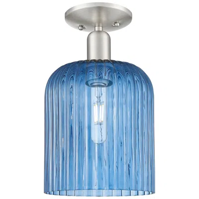 Innovations Lighting Downtown Bridal Veil 8"w Satin Nickel Semi-flush W/ Blue Swirl Shade