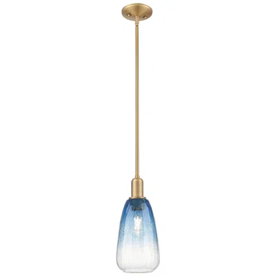 Innovations Lighting Downtown Brookhaven Almond 6"w Brass Mini Pendant W/ Sapphire Shade In Blue