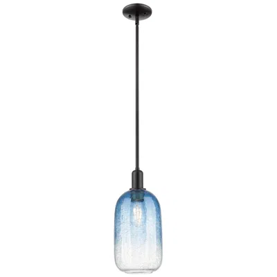 Innovations Lighting Downtown Brookhaven Cloche 7"w Black Mini Pendant W/ Sapphire Shade