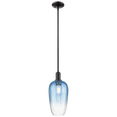 Innovations Lighting Downtown Brookhaven Flute 7"w Black Mini Pendant W/ Sapphire Shade