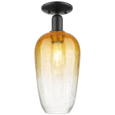 Innovations Lighting Downtown Brookhaven Flute 7"w Black Semi Flush Mount W/ Amber Shade