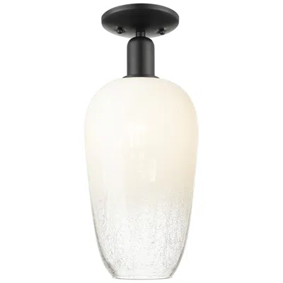Innovations Lighting Downtown Brookhaven Flute 7"w Black Semi Flush Mount W/ Opal Shade