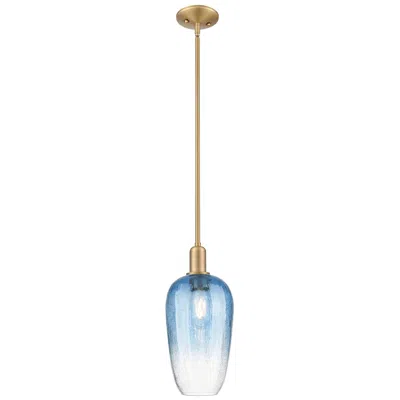 Innovations Lighting Downtown Brookhaven Flute 7"w Brass Mini Pendant W/ Sapphire Shade