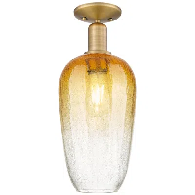 Innovations Lighting Downtown Brookhaven Flute 7"w Brass Semi Flush Mount W/ Amber Shade In Gold