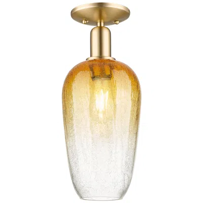 Innovations Lighting Downtown Brookhaven Flute 7"w Bronze Semi Flush Mount W/ Amber Shade In Gold