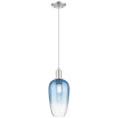 Innovations Lighting Downtown Brookhaven Flute 7"w Cord Satin Nickel Pendant W/ Sapphire Shade