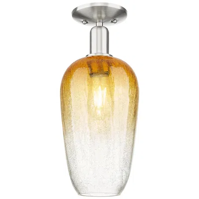 Innovations Lighting Downtown Brookhaven Flute 7"w Satin Nickel Semi-flush W/ Amber Shade