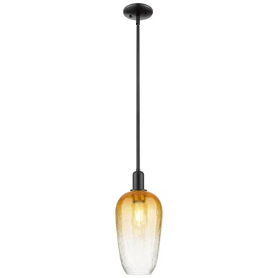 Innovations Lighting Downtown Brookhaven Flute 7"w Stem Black Mini Pendant W/ Amber Shade
