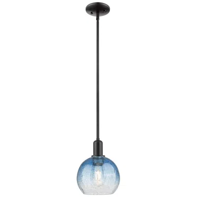Innovations Lighting Downtown Brookhaven Globe 8"w Black Mini Pendant W/ Sapphire Shade