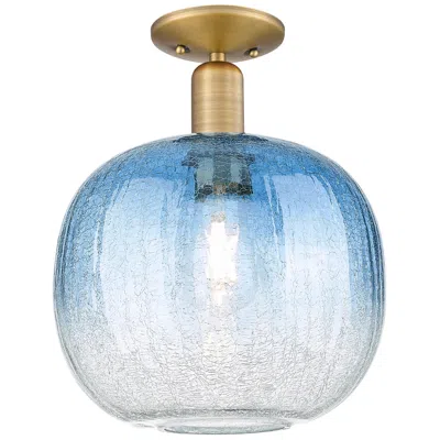 Innovations Lighting Downtown Brookhaven Sphere 10"w Brass Semi-flush W/ Sapphire Shade In Blue