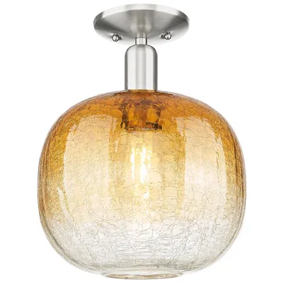 Innovations Lighting Downtown Brookhaven Sphere 10"w Satin Nickel Semi-flush W/ Amber Shade