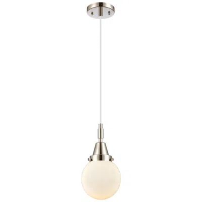 Innovations Lighting Downtown Caden Beacon 6"w Cord Nickel Mini Pendant W/ White Shade In Silver