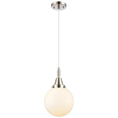 Innovations Lighting Downtown Caden Beacon 8"w Cord Nickel Mini Pendant W/ White Shade In Animal Print