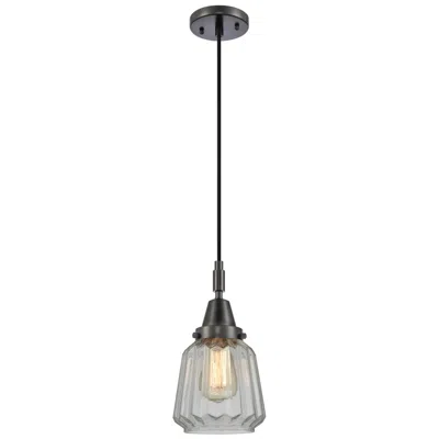 Innovations Lighting Downtown Caden Chatham 7"w Cord Black Mini Pendant W/ Clear Shade