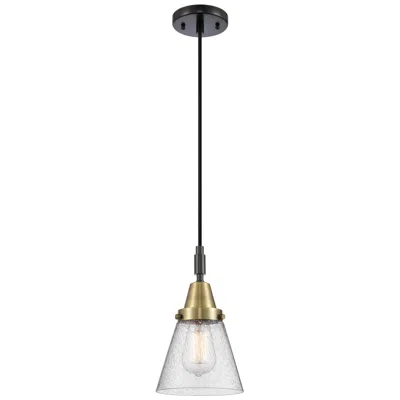 Innovations Lighting Downtown Caden Cone 6"w Cord Black Brass Mini Pendant W/ Seedy Shade